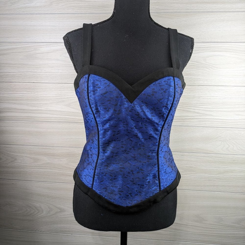 Vintage Royal Blue Brocade Corset Bustier Top